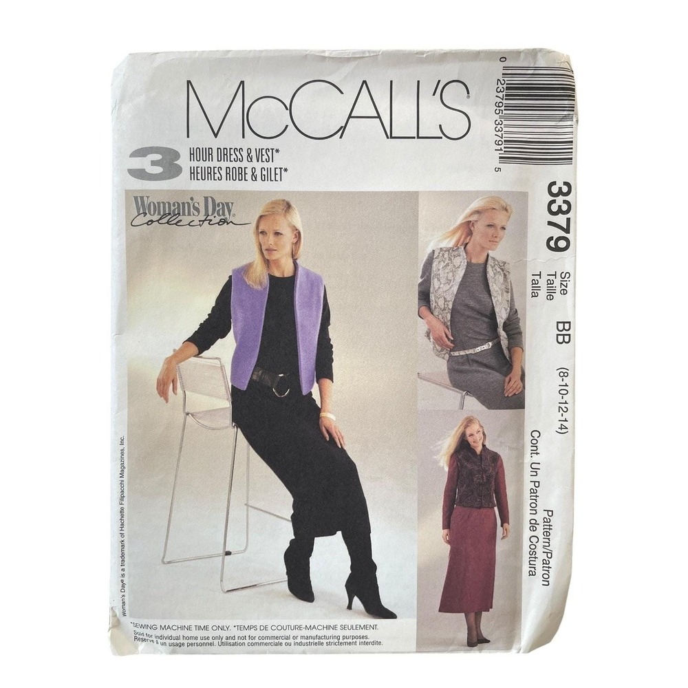 McCALL'S 3379 Dress & Vest Pattern Size 8-14 Woman's Day Collection